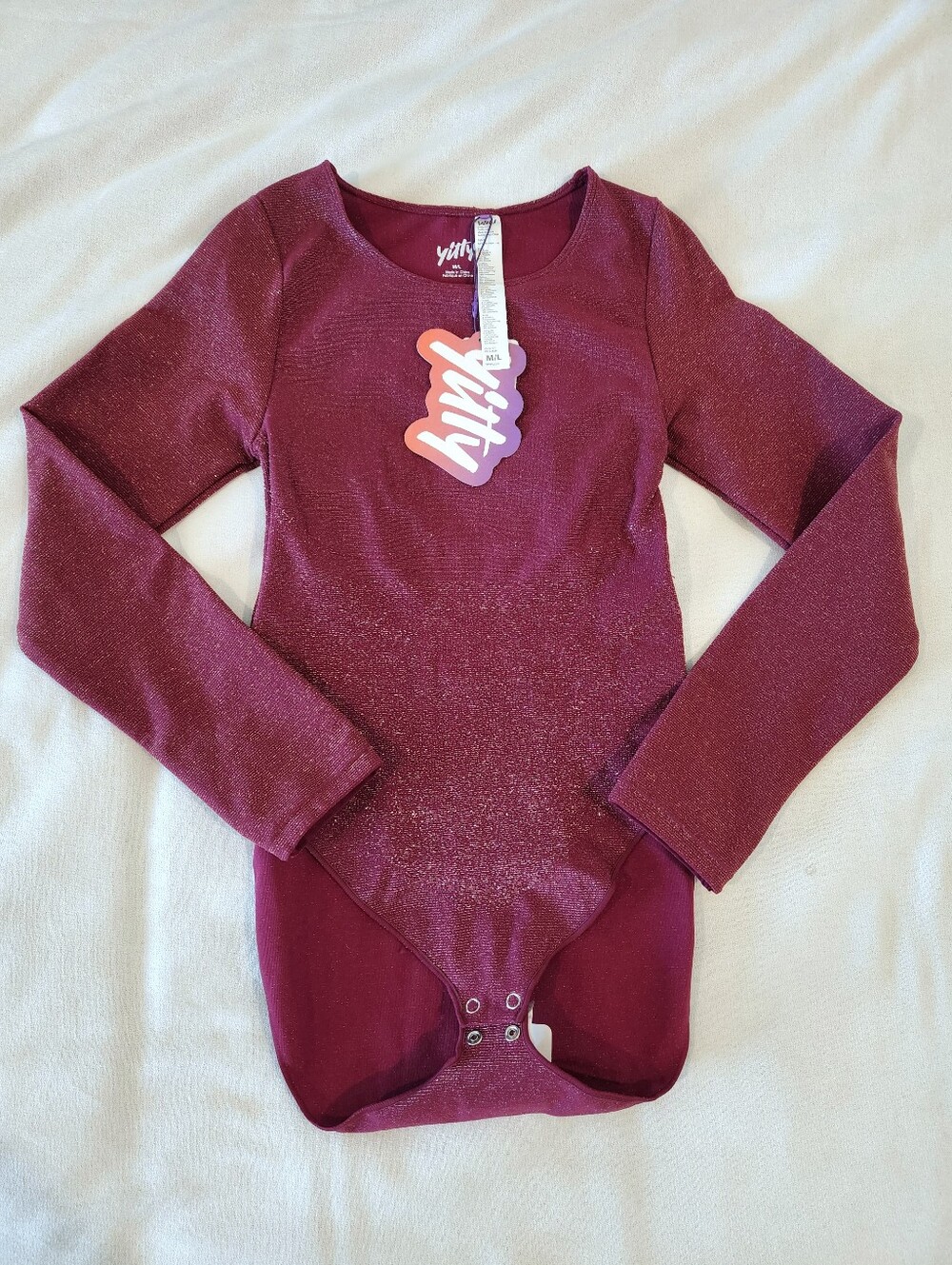 NWT Yitty Nearly Naked Shapewear Long Sleeve Bodysuit Sparkly Wine Glitter M/L